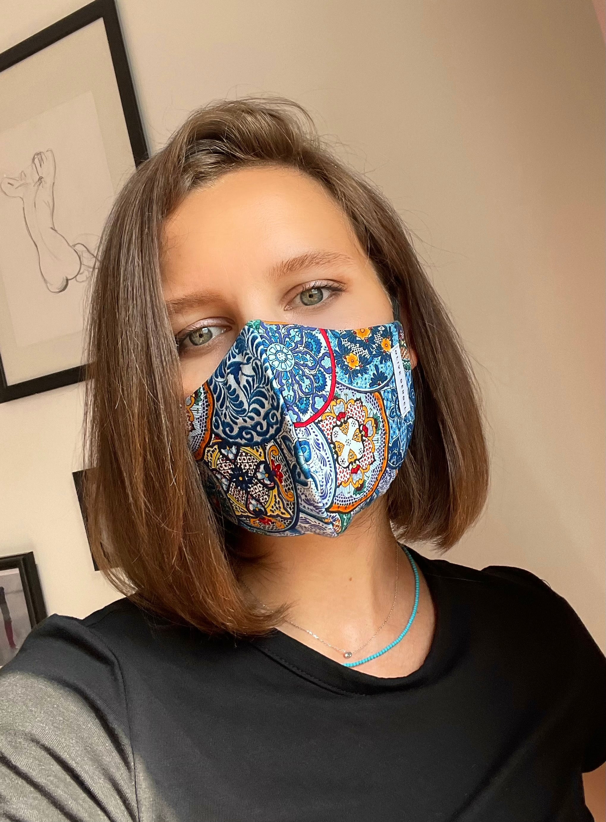 Mykonos Blue Cotton Mask